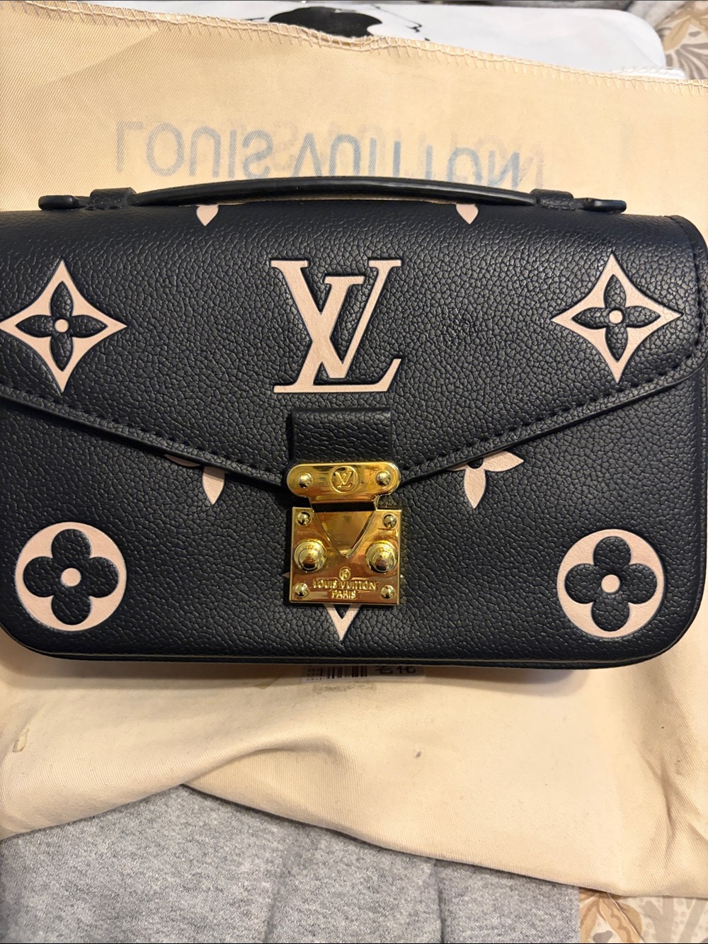 Louis Vuitton Black & Beige Monogram Padlock Satchel